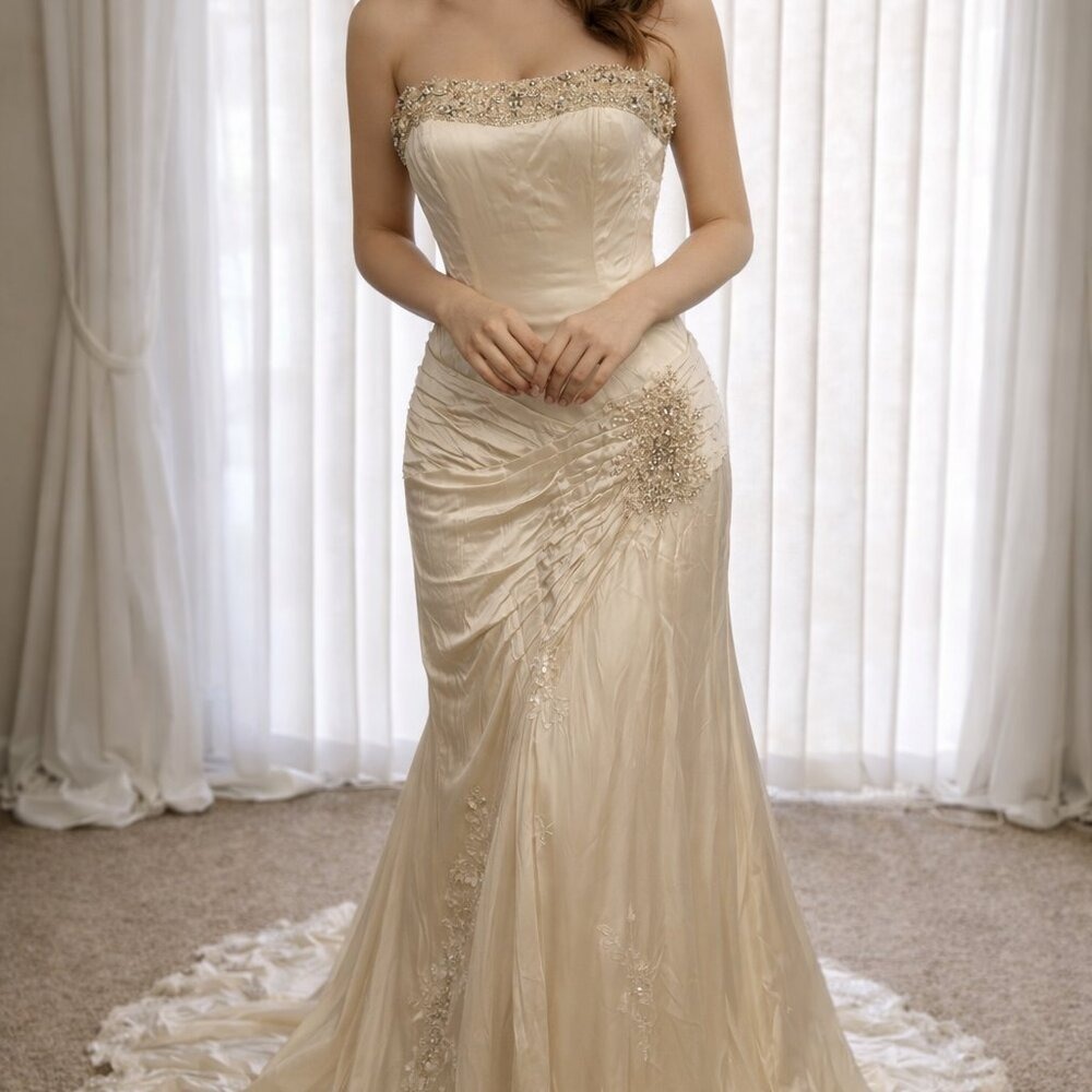 Vintage Stephen Yearick Off White Strapless Wedding Dress‎ 6 NWT